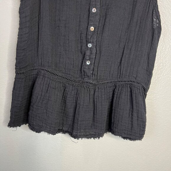 Michael Stars Gauzy Sleeveless Top Size XS Black Peplum Button Detail Sleeveless - Picture 3 of 5